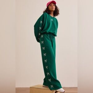 Altar'd State Sweet Bow Emerald Green Joggers with Bow Detail